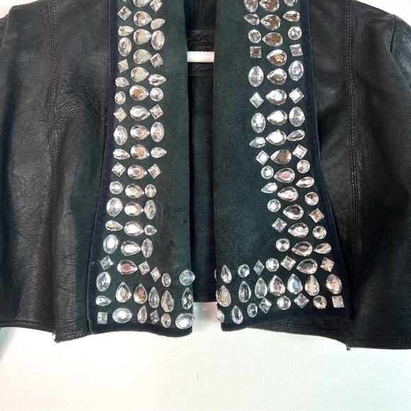 All Saints Spitalfields Cropped Leather Jacket with Rhinestones Black - Picture 5 of 10